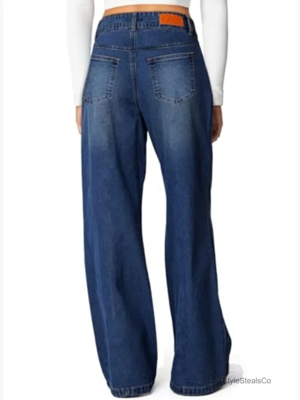 High Waisted Wide Leg Jeans Stretchy Straight Leg Denim Pants Seamed Front - Picture 2 of 7